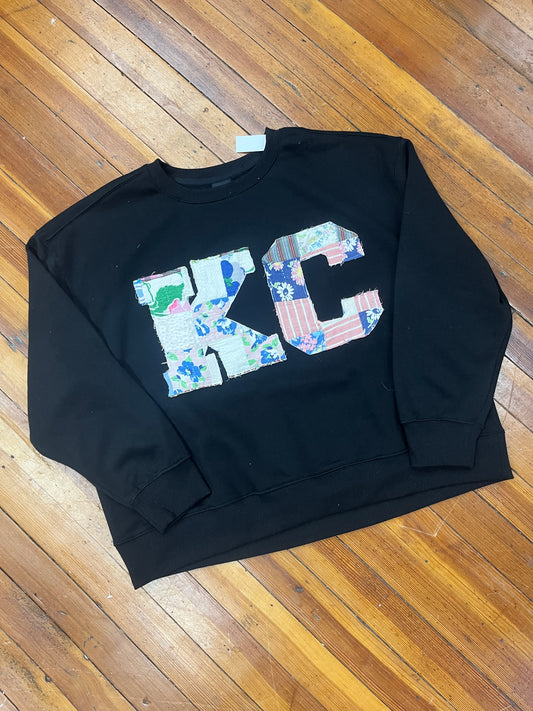KC Vintage Quilt Patchwork Sweatshirt- Black