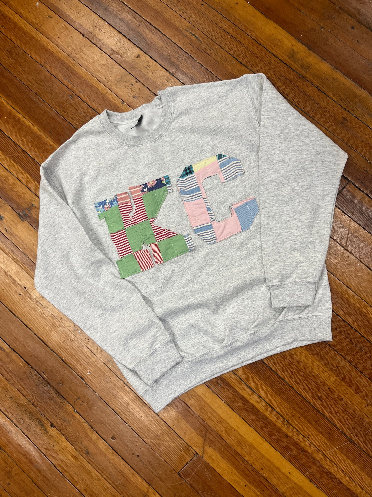 KC Vintage Quilt Patchwork Sweatshirt- Light Grey