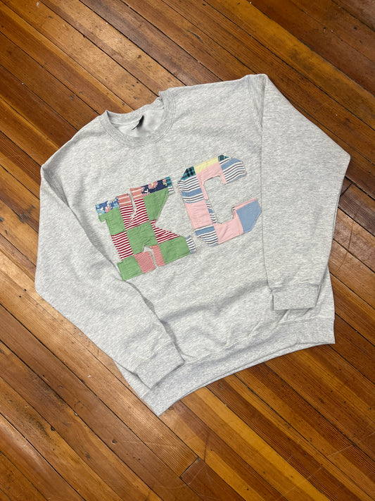 KC Vintage Quilt Patchwork Sweatshirt- Light Grey