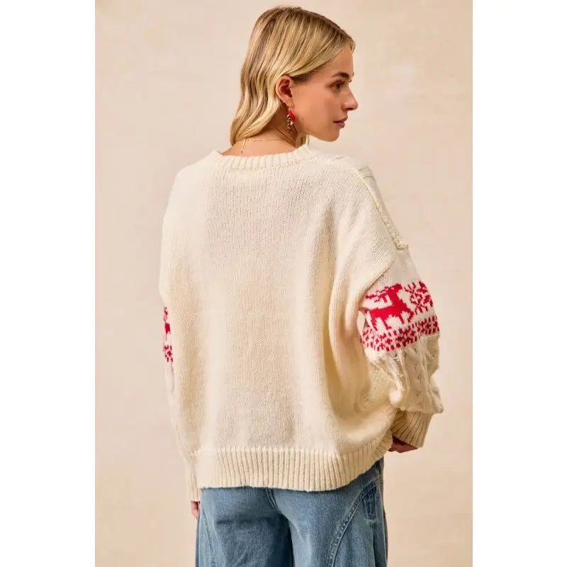 Christmas Theme Patterned Cable Knit Sweater