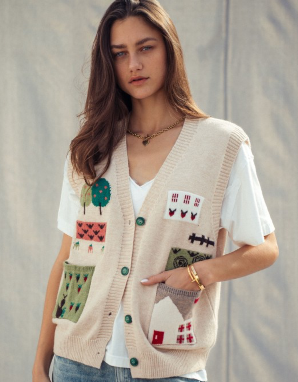 Cottage Charm Intarsia Sweater Vest