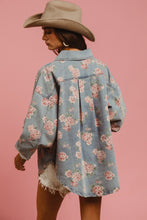 Oversized Washed Denim Floral Print Shacket