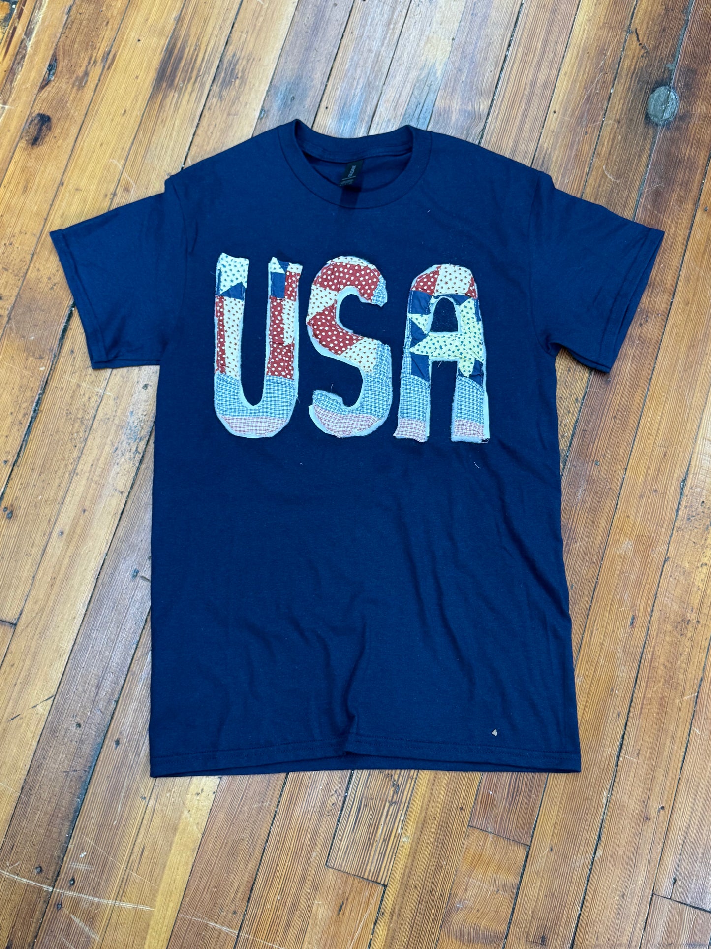 Quilted USA Patch Knit Tee - Navy