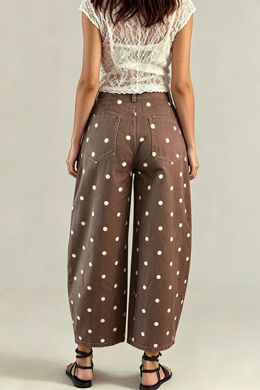 Polka Dot High-waist Barrel Jeans