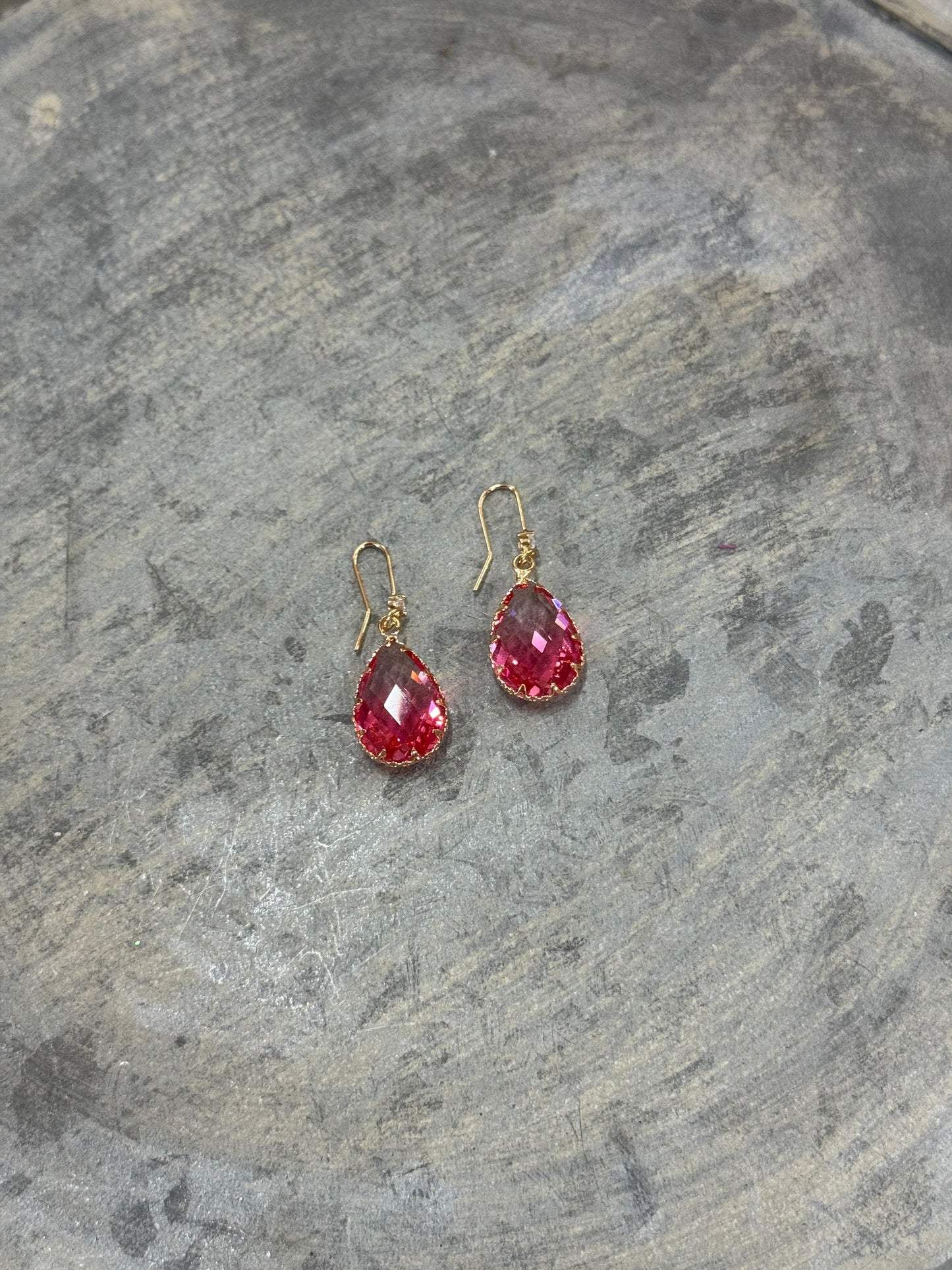 Pink Teardrop Jewel Earrings