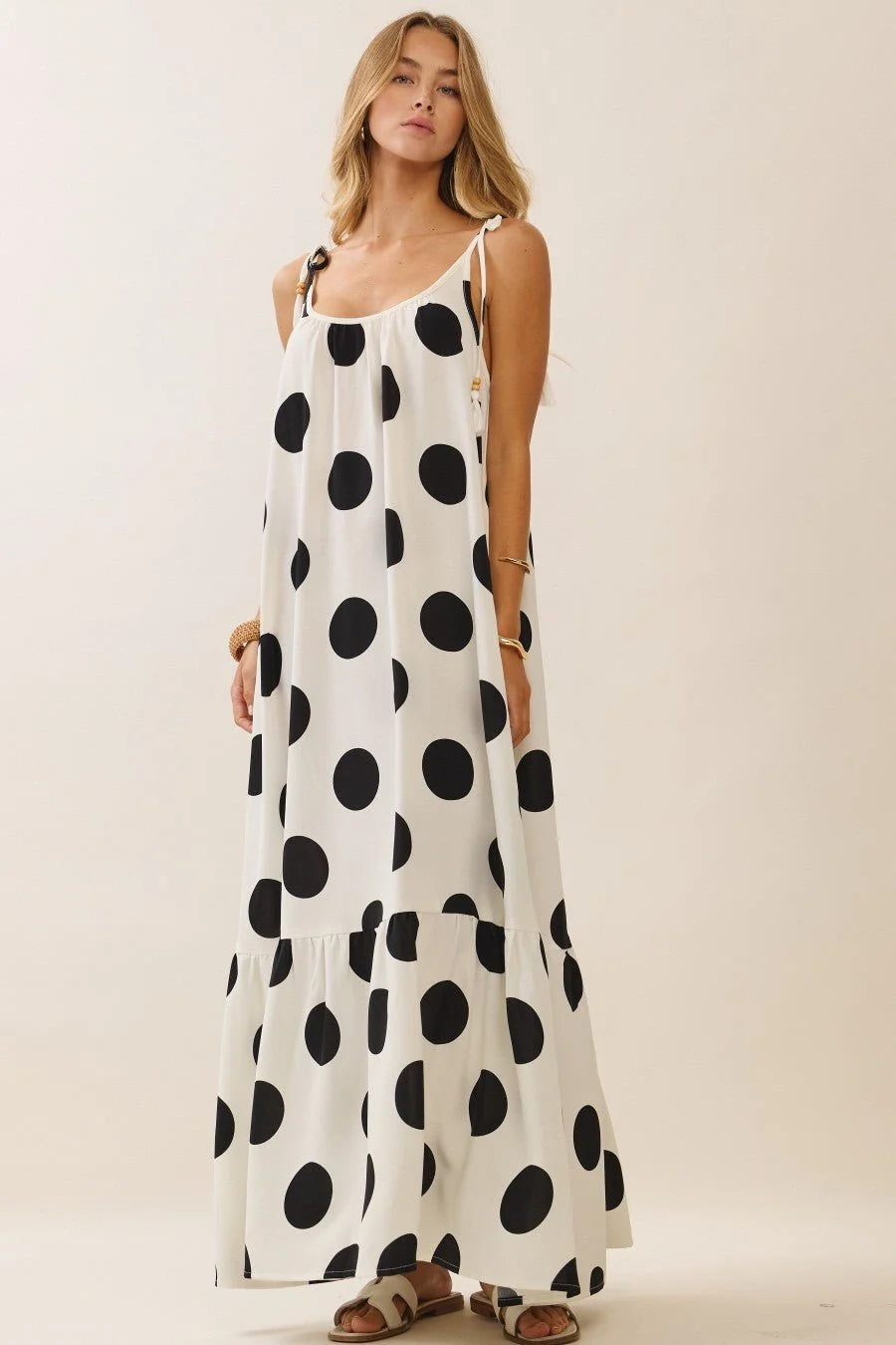 Polka Dot Tie-Strap Maxi Dress