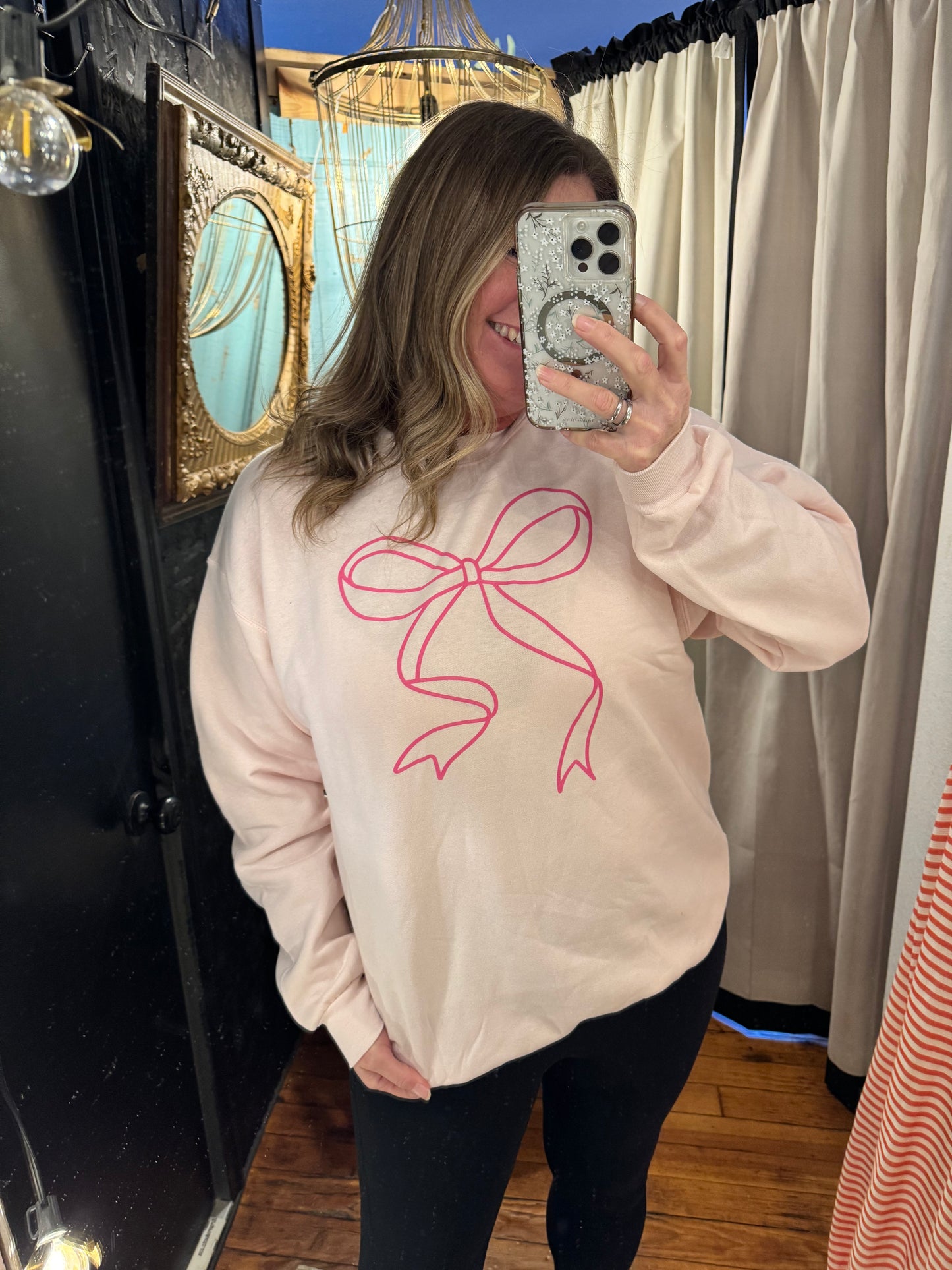 Pink Outline Bow Sweatshirt