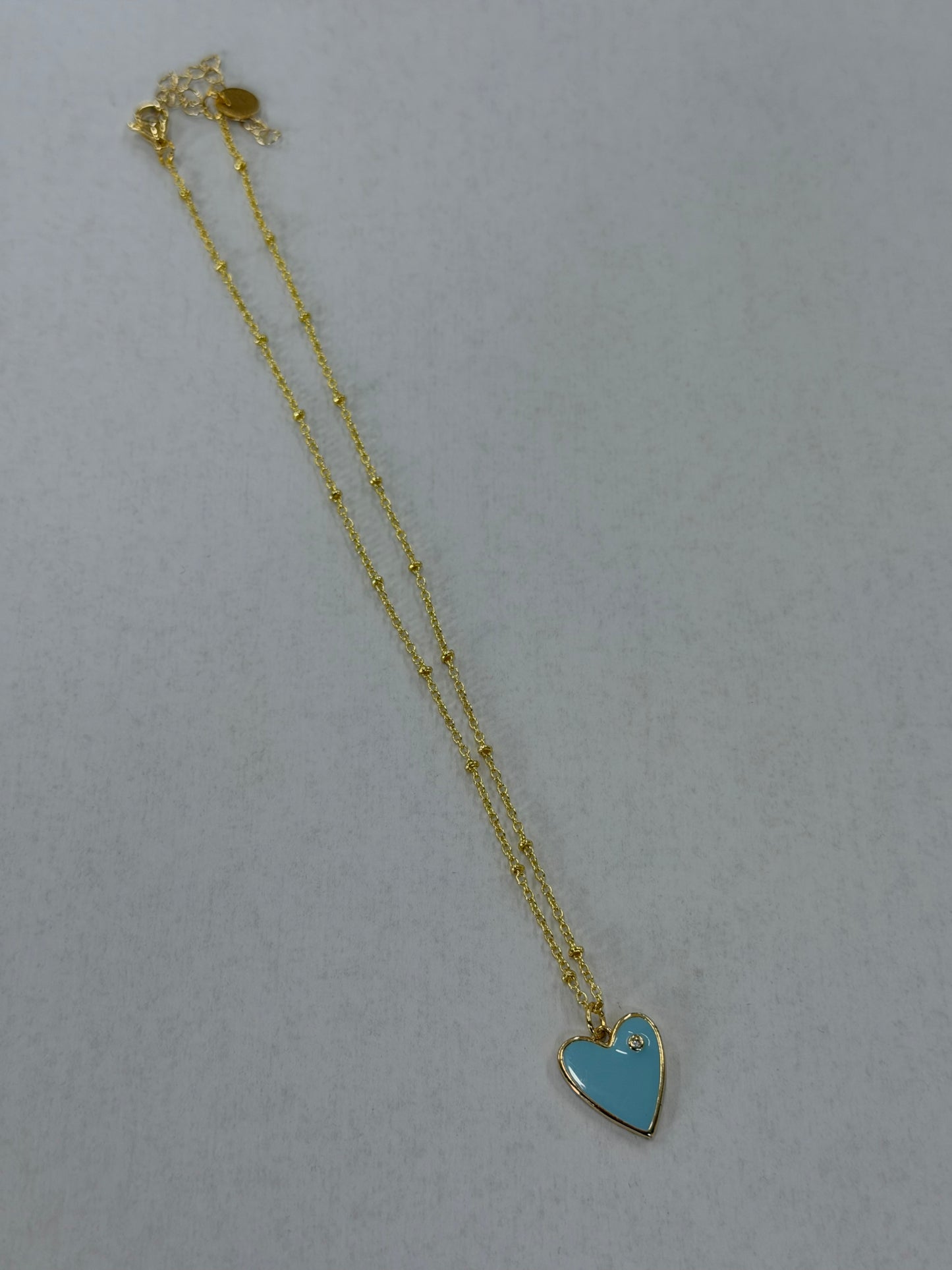 Aqua Heart Necklace with Gold Chain