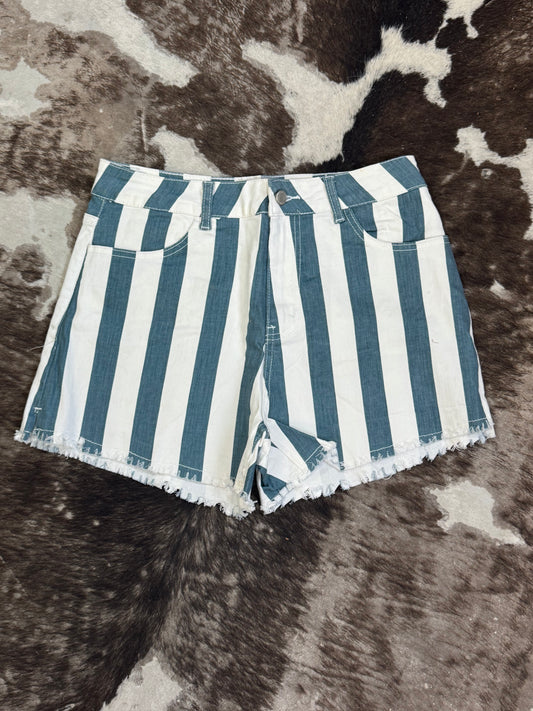 Deep Teal Striped Print Shorts