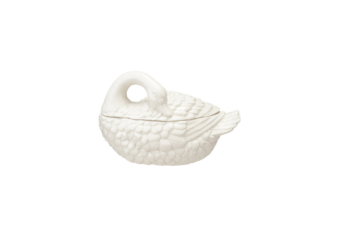 Stoneware Swan Shaped Jar with Lid
