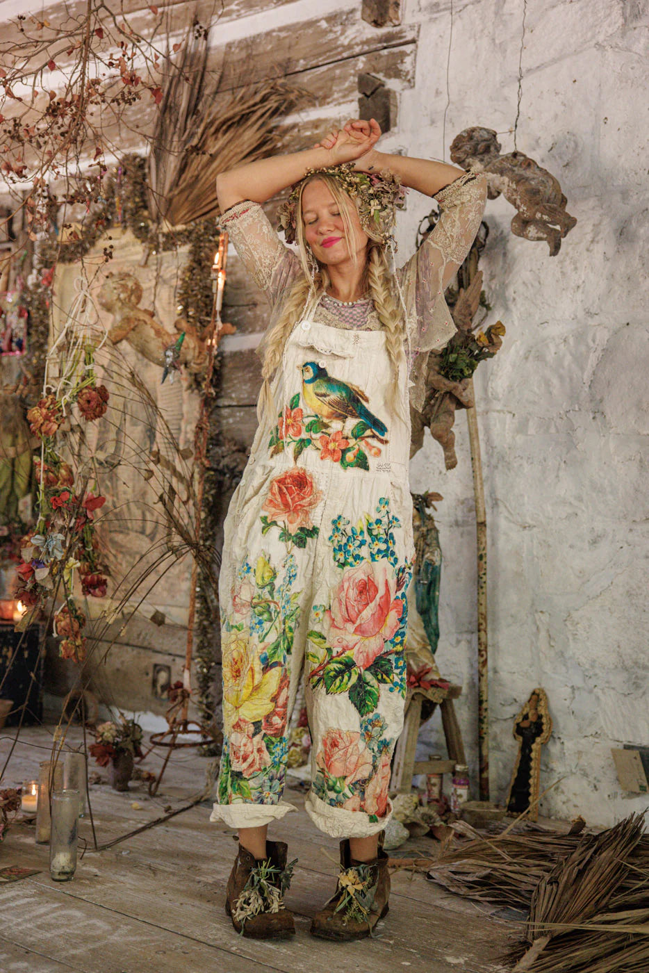Magnolia Pearl Birdie Bouquet Benjamin Overalls - Moonlight
