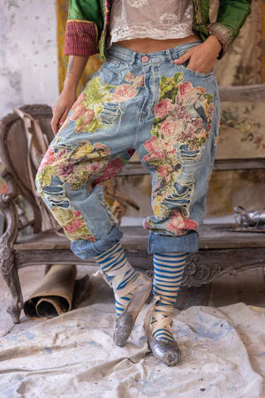 Magnolia Pearl Floral Appliqué Miner Denims - Washed Indigo