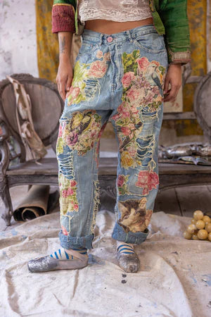 Magnolia Pearl Floral Appliqué Miner Denims - Washed Indigo
