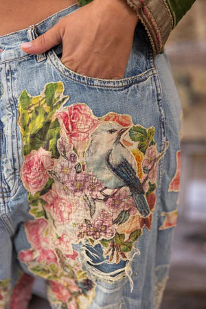 Magnolia Pearl Floral Appliqué Miner Denims - Washed Indigo