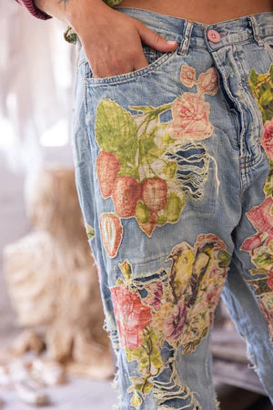 Magnolia Pearl Floral Appliqué Miner Denims - Washed Indigo