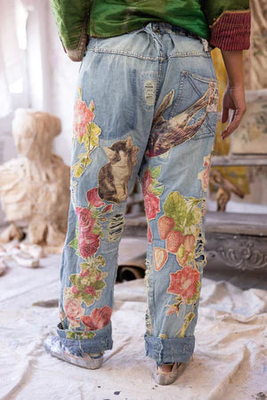 Magnolia Pearl Floral Appliqué Miner Denims - Washed Indigo