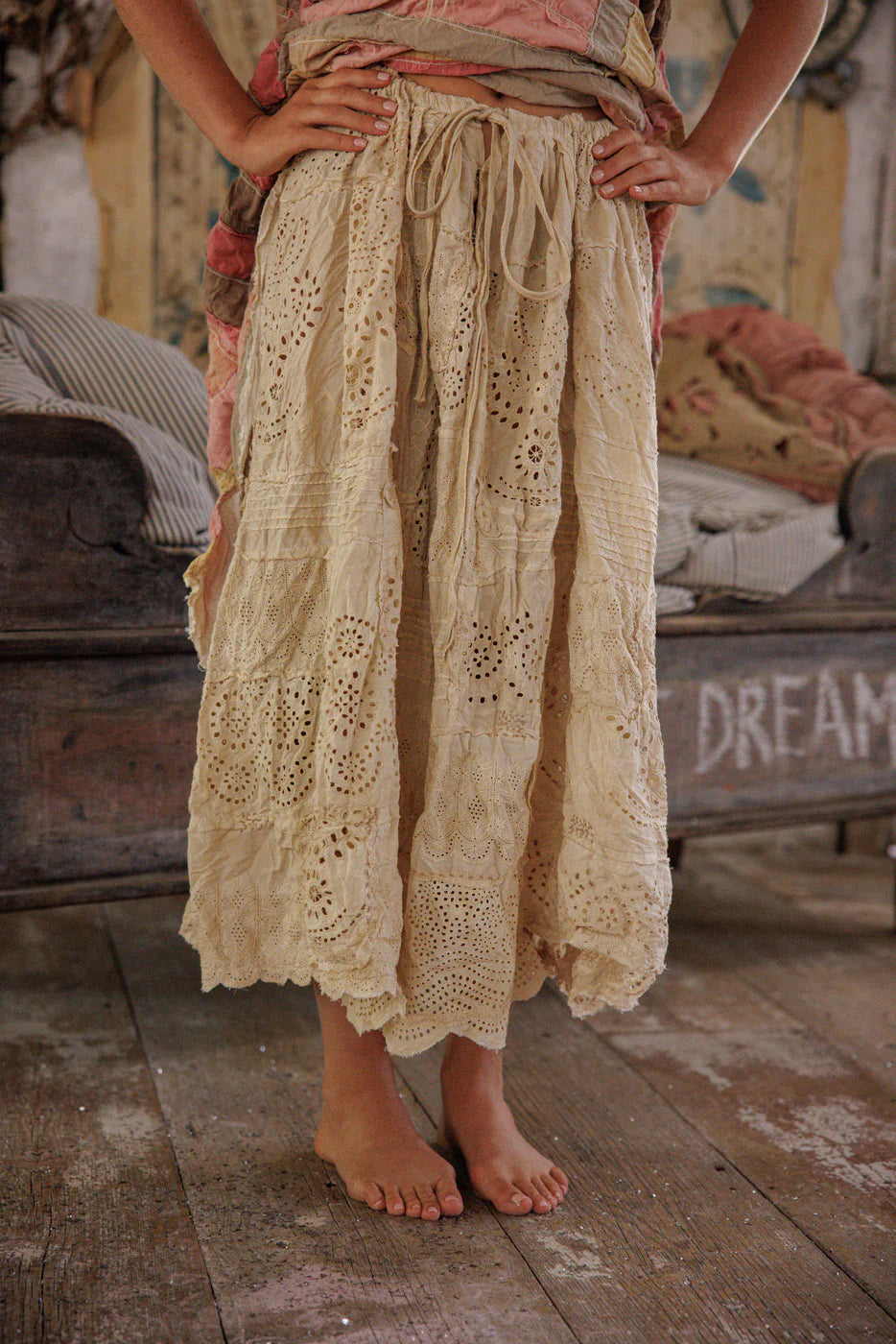 Magnolia Pearl Eyelet Patchwork Pissarro Skirt - Swan