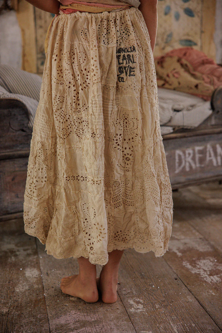 Magnolia Pearl Eyelet Patchwork Pissarro Skirt - Swan