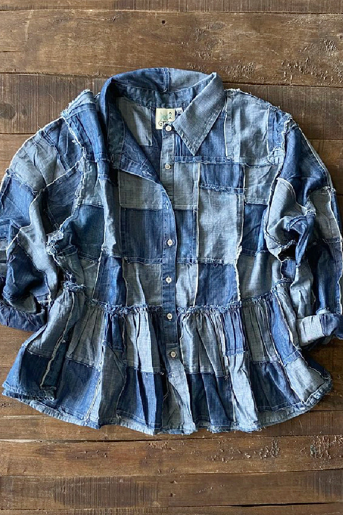 Jaded Gypsy Patchwork Skies Crop Ruffle Jacket