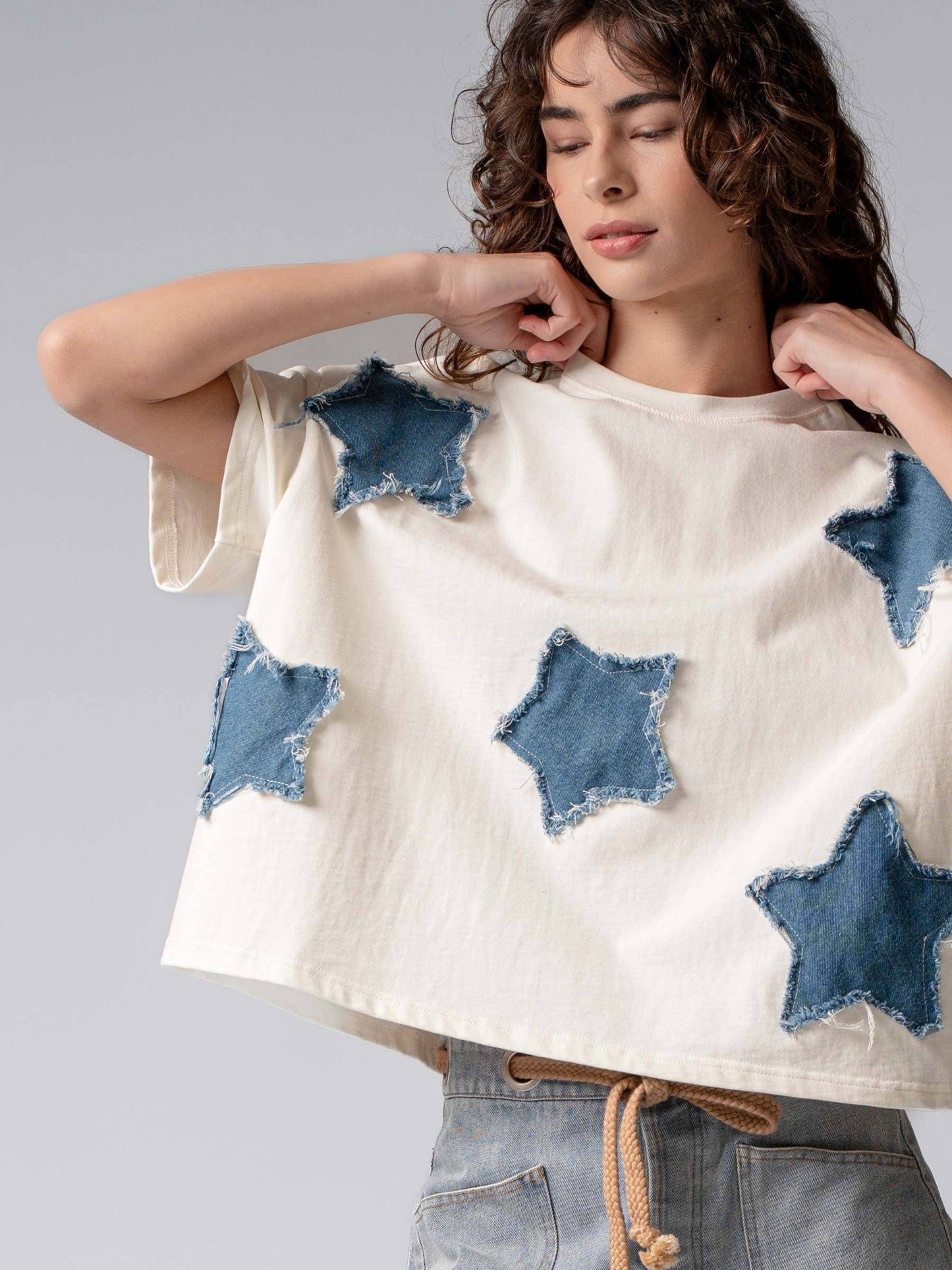 Distressed Denim Star Appliqué Tee