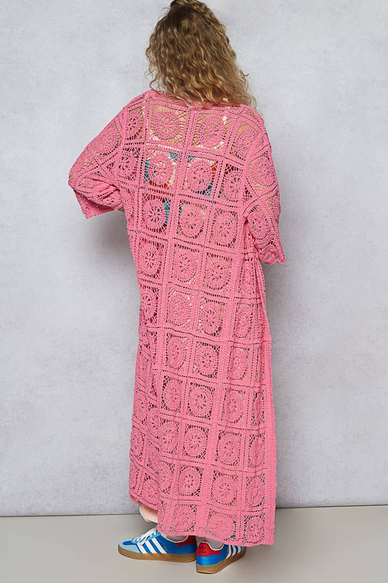 Long Sleeve Crochet Open Long Cardigan