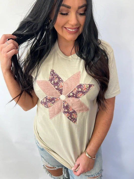 Quilt Block Pattern Sweatshirt - Cottage Pink