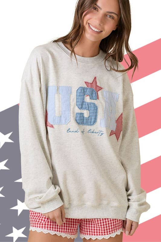 USA Patchwork Oversized Crewneck Top