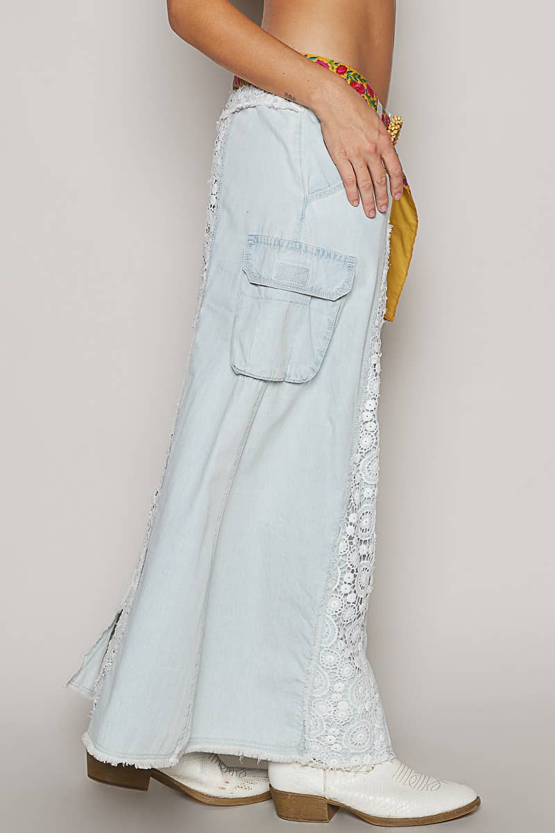 A-Body Crochet Patches Denim Skirt