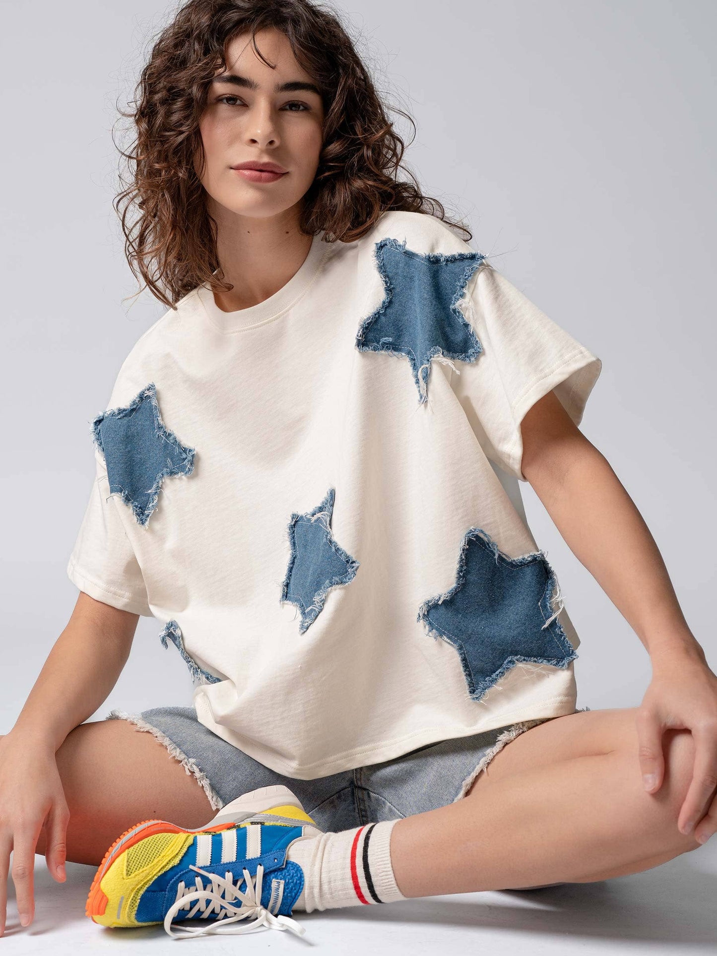 Distressed Denim Star Appliqué Tee