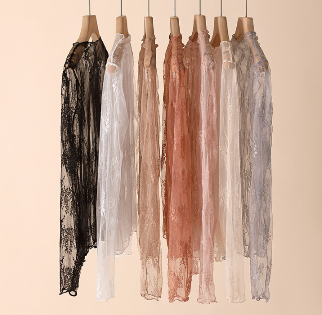Semi Sheer Mesh Floral Lace Layering See Through Top