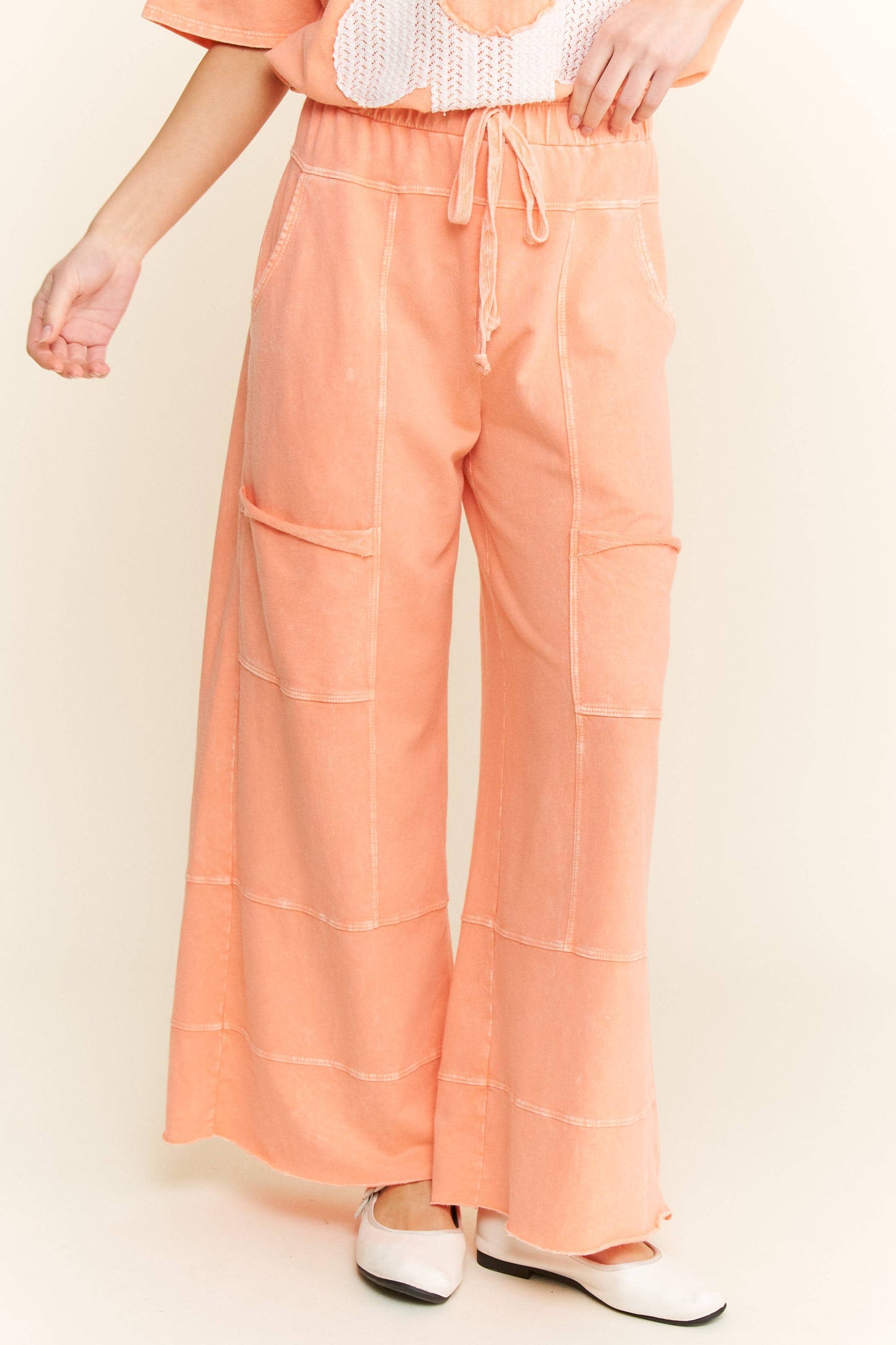 Mineral Wash Wide Leg Cropped Pants