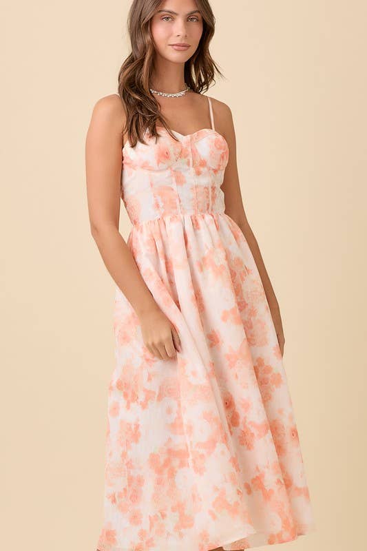Bustier Corset Midi Floral Printed Dress