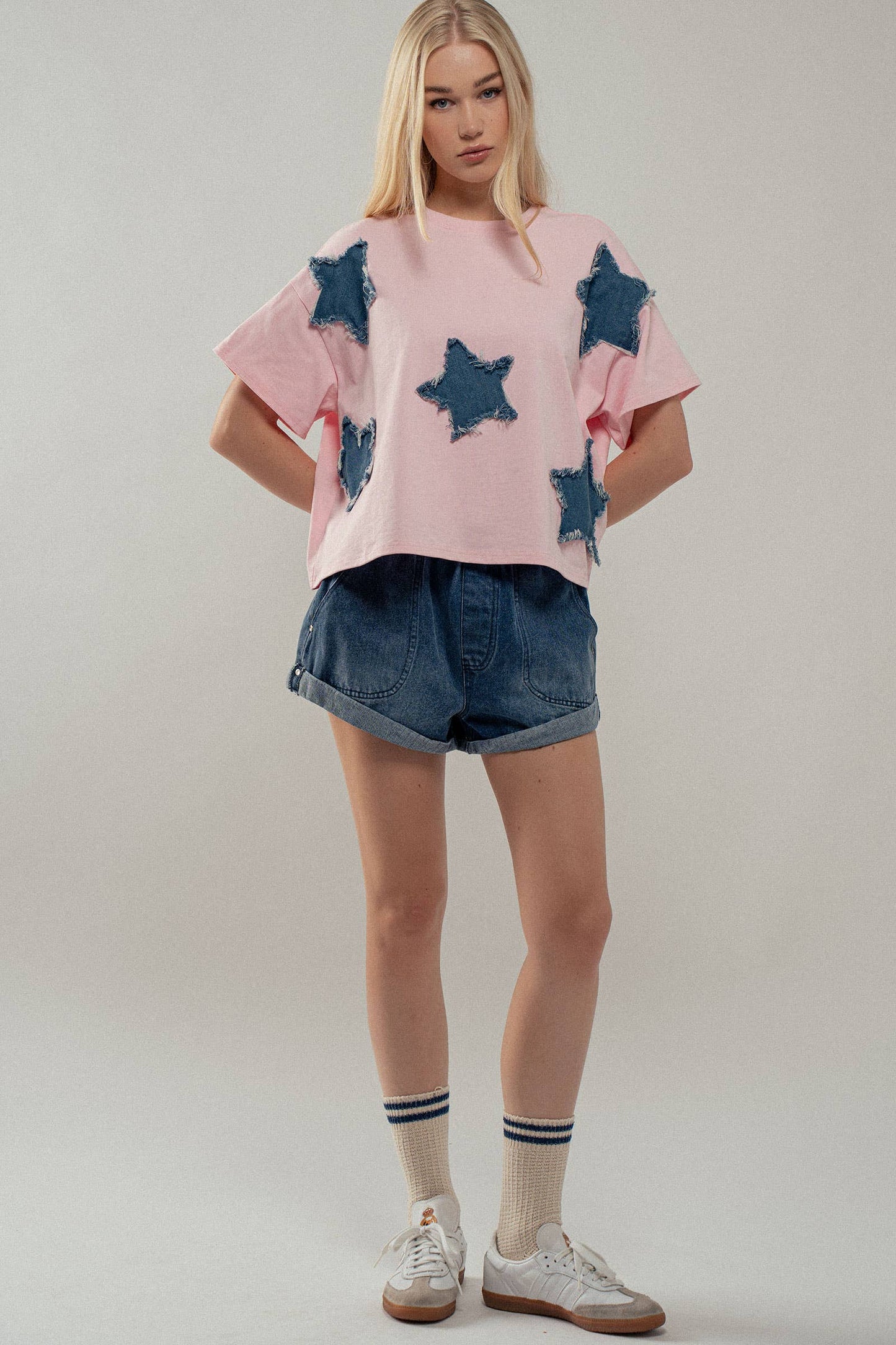 Distressed Denim Star Appliqué Tee