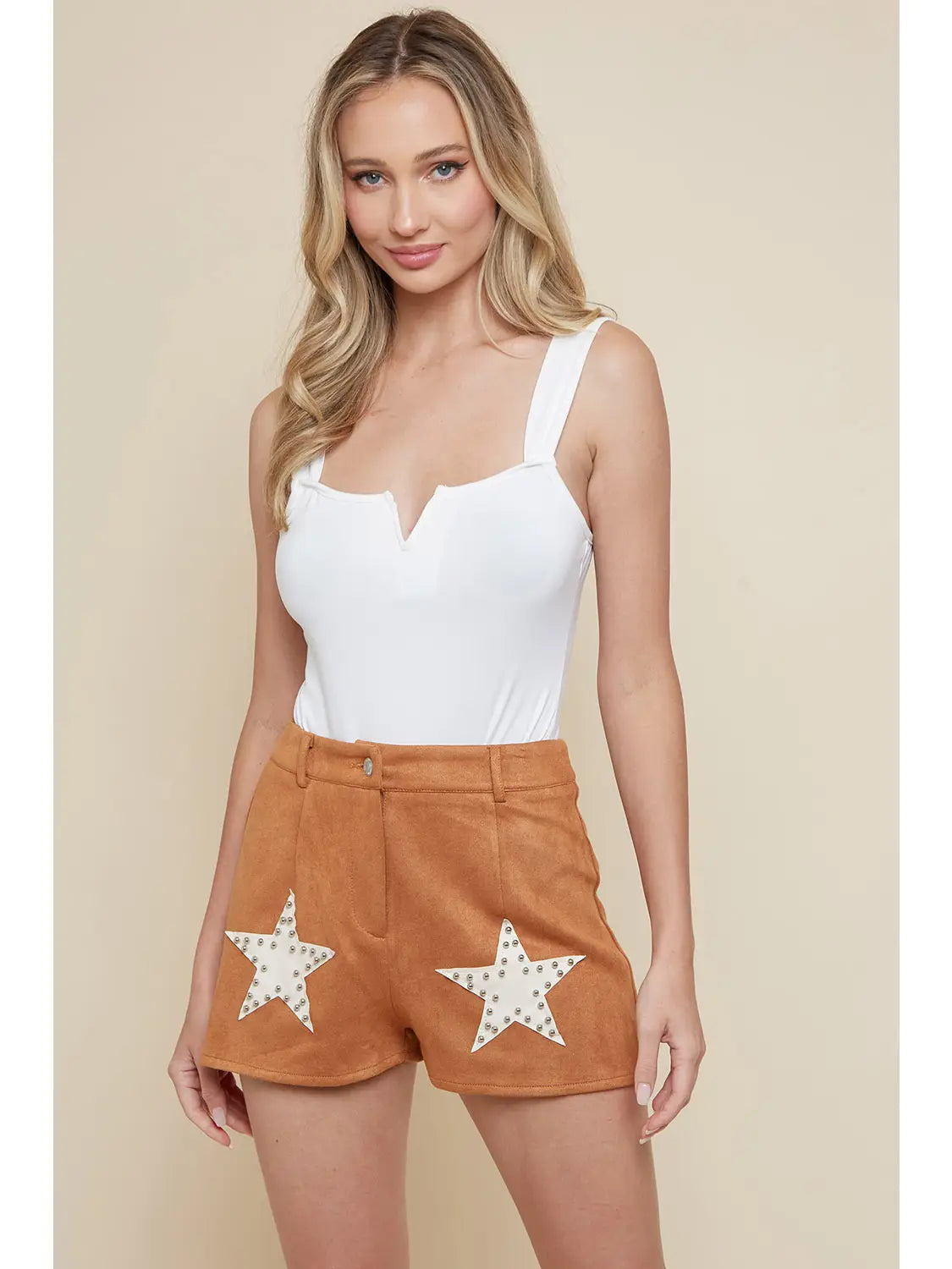Camel Suedette Star Shorts