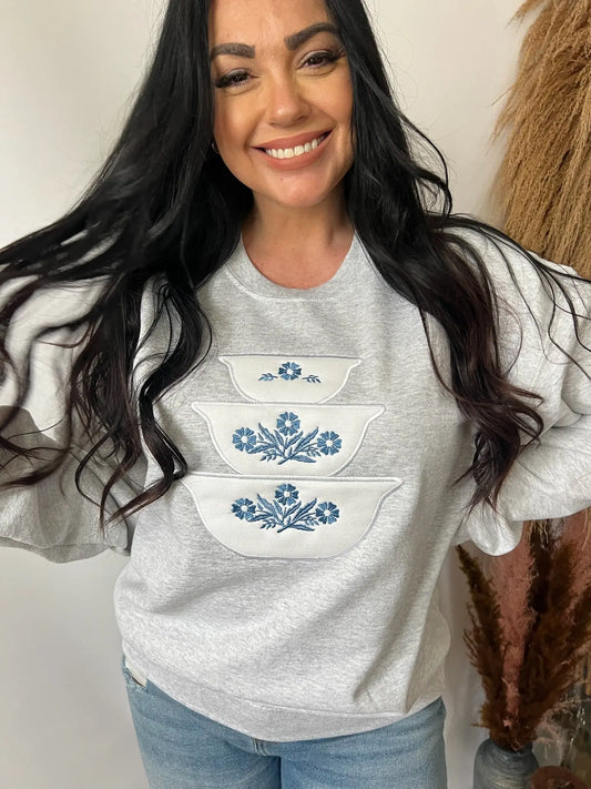Vintage Bowl Set Sweatshirt - Blue Cornflower