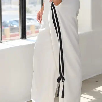 Side Striped and Bow Ribbon Track Pants