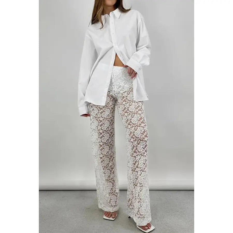 Sexy Lace See Through Straight Pants - White