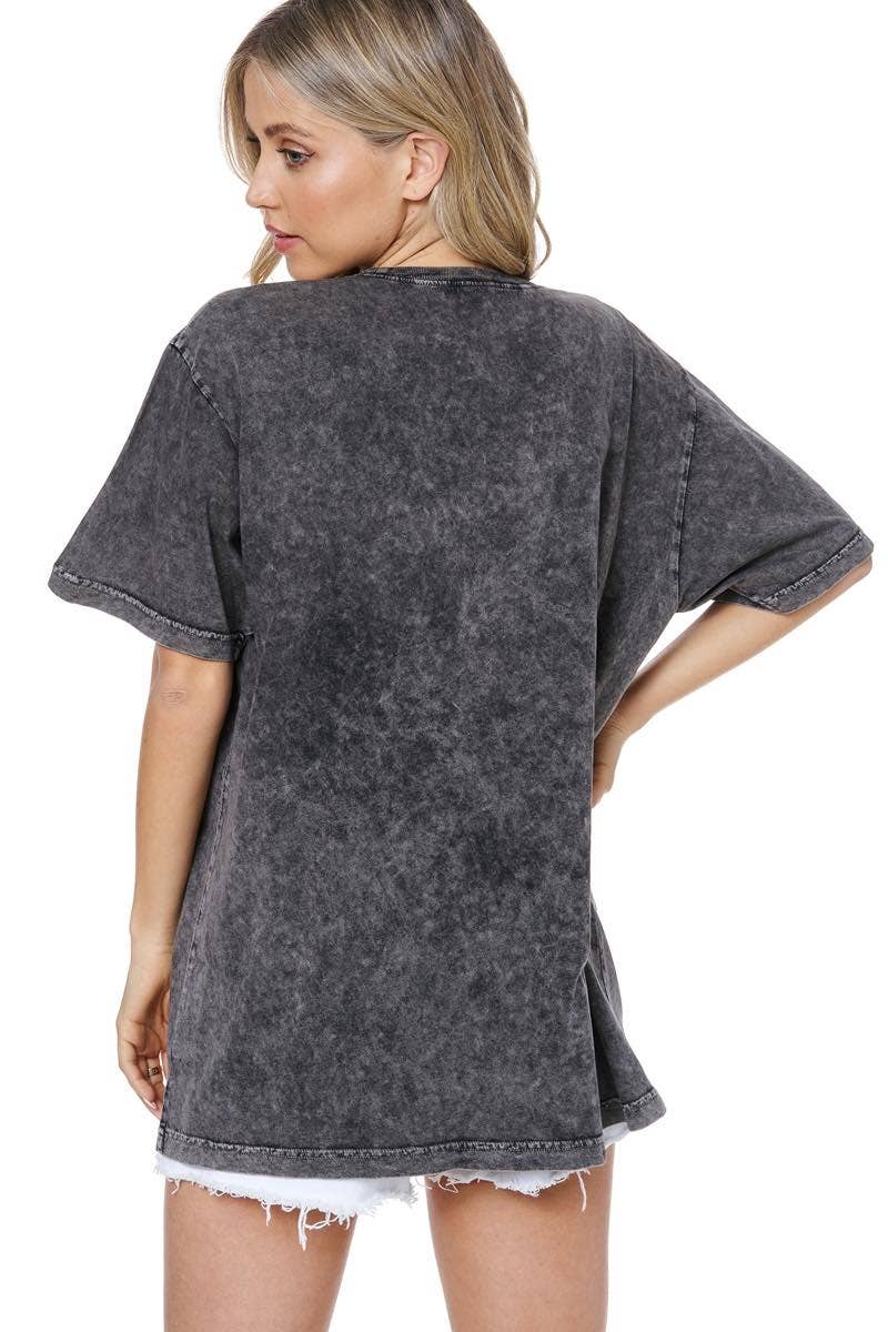 Cowboy Boot Bow Coquette Graphic Washed Boyfriend Tee - Black