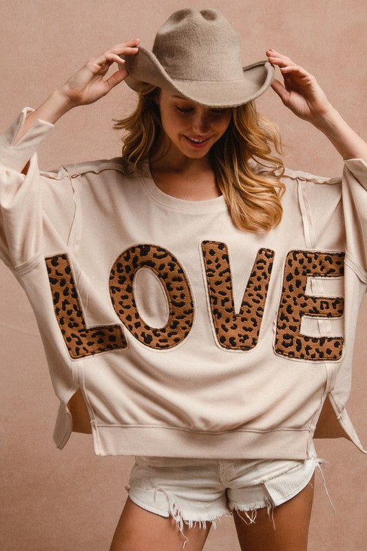 Leopard Patchwork Letter Loose Top