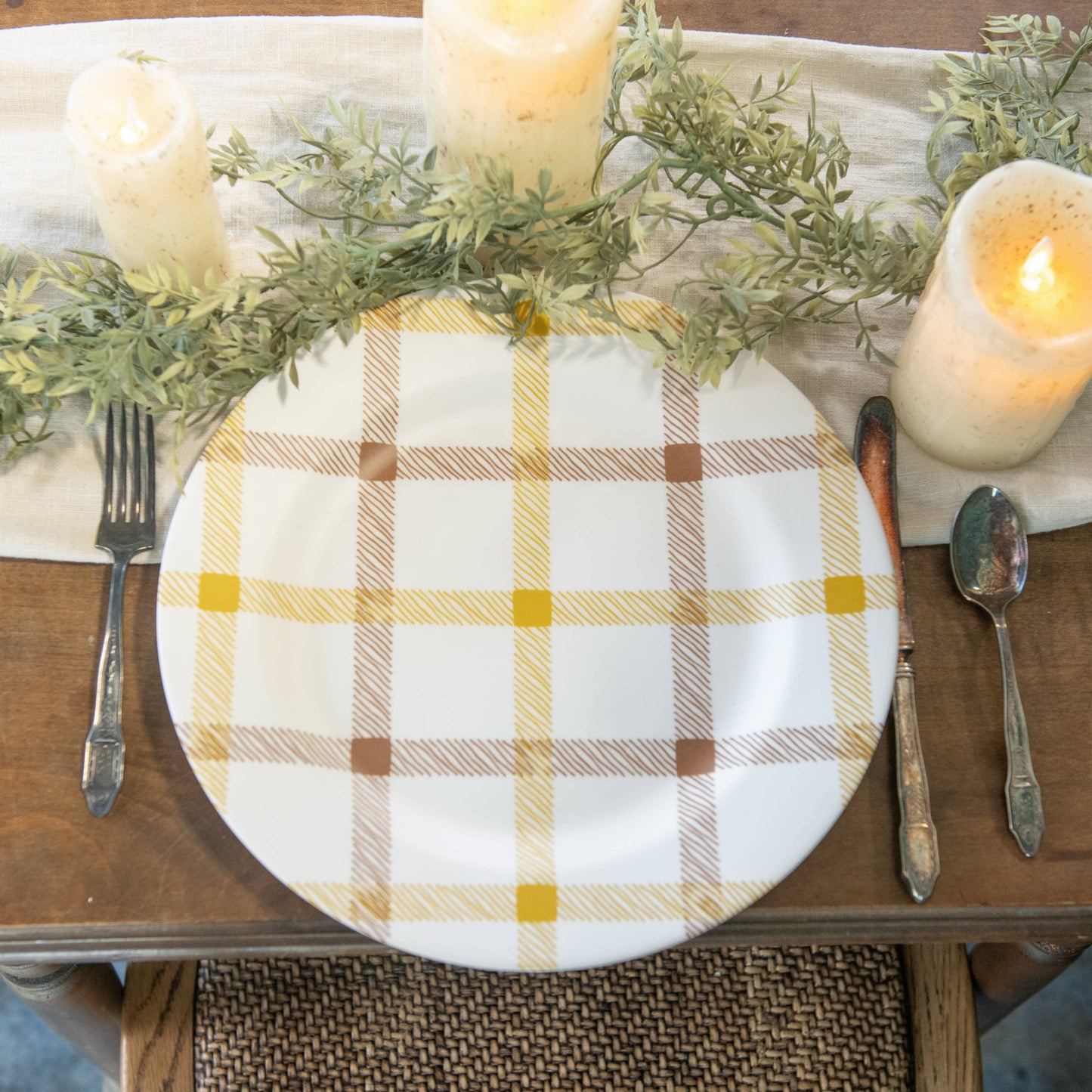 Cream Plaid Charger