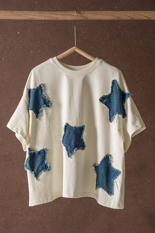 Distressed Denim Star Appliqué Tee