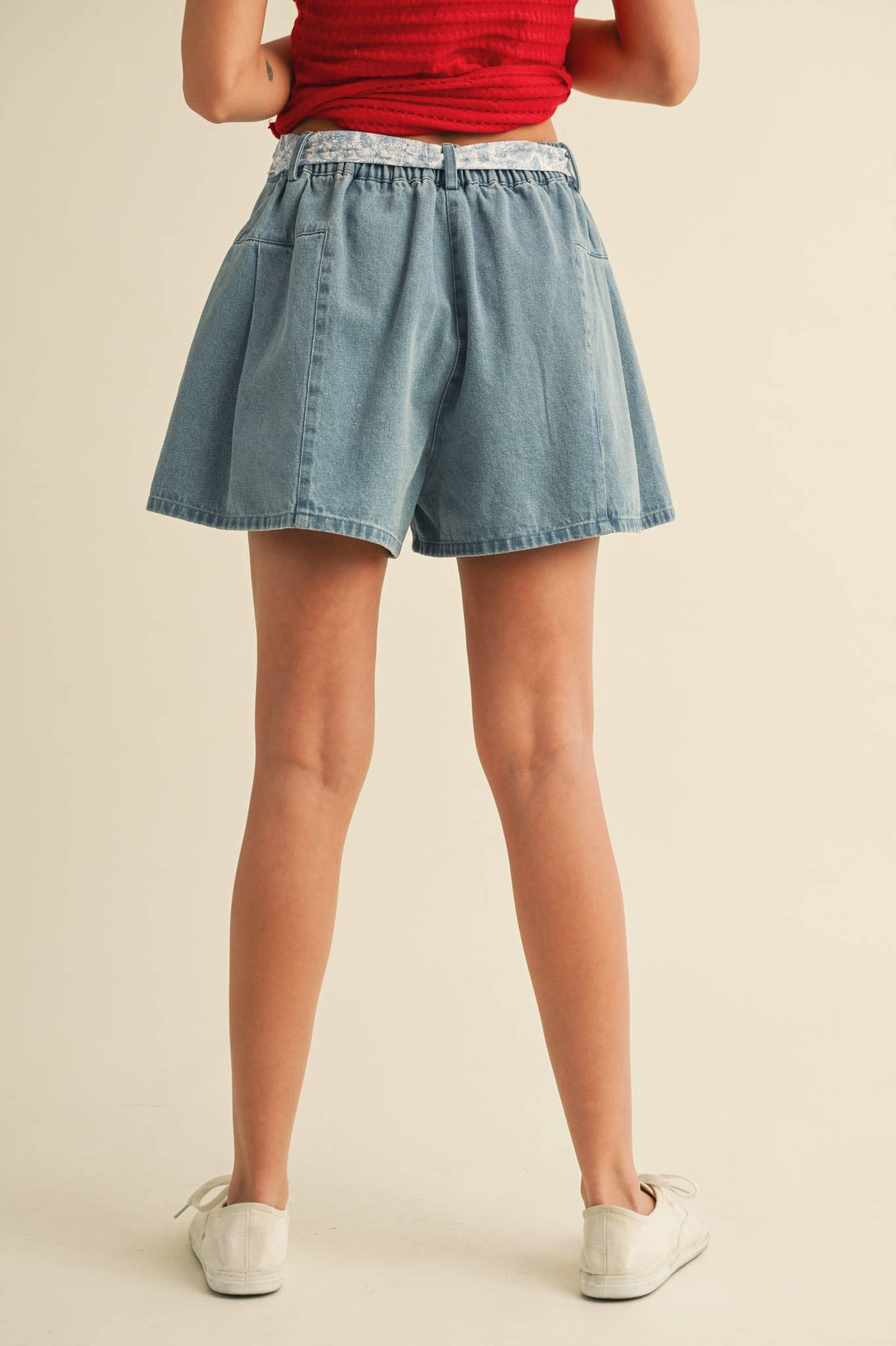 HIgh Rise Flounce Hem Denim Shorts