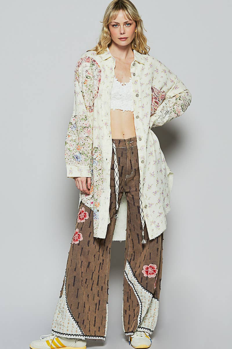 Long Sleeve Double Gauze Floral Peace Shirt