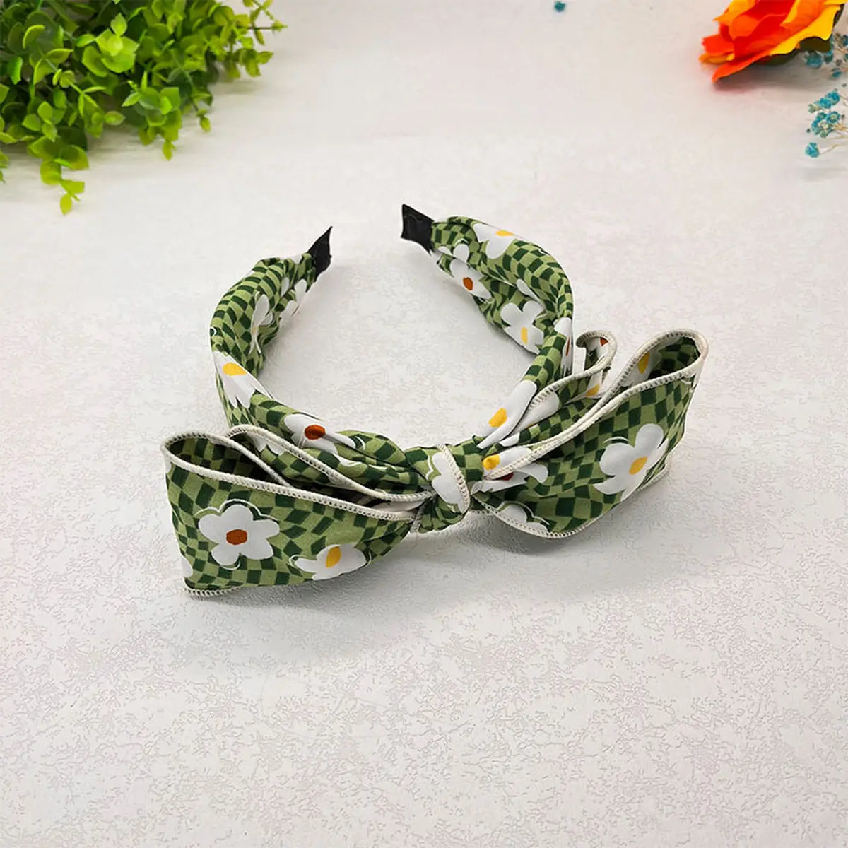 Pressed Wide-Brimmed Floral Bow Headband