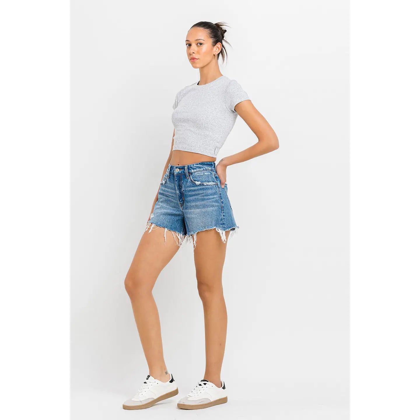 High Rise Distressed A Line Shorts