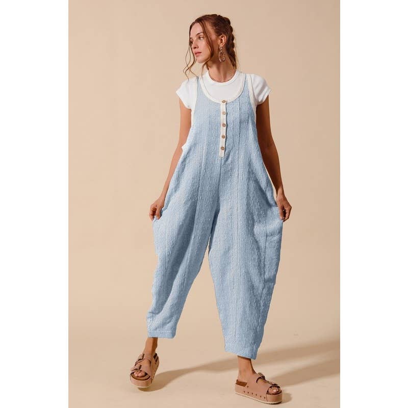 Breezy Textured Weave Oversized Overall Jumpsuit