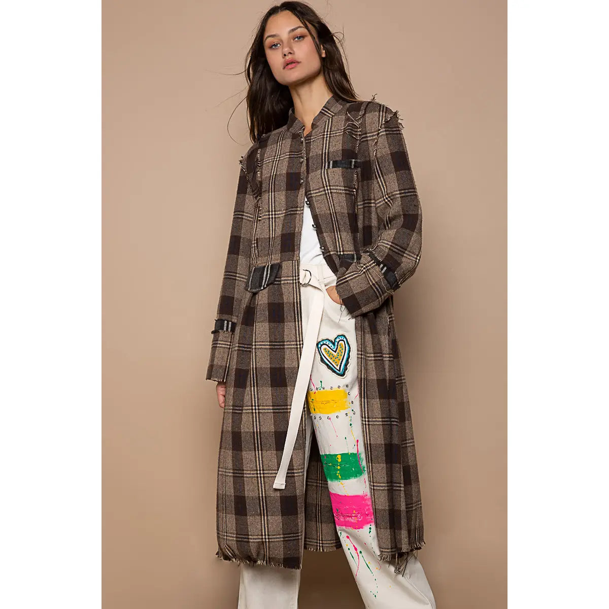 Vintage Mandarin Collar Plaid Cardigan