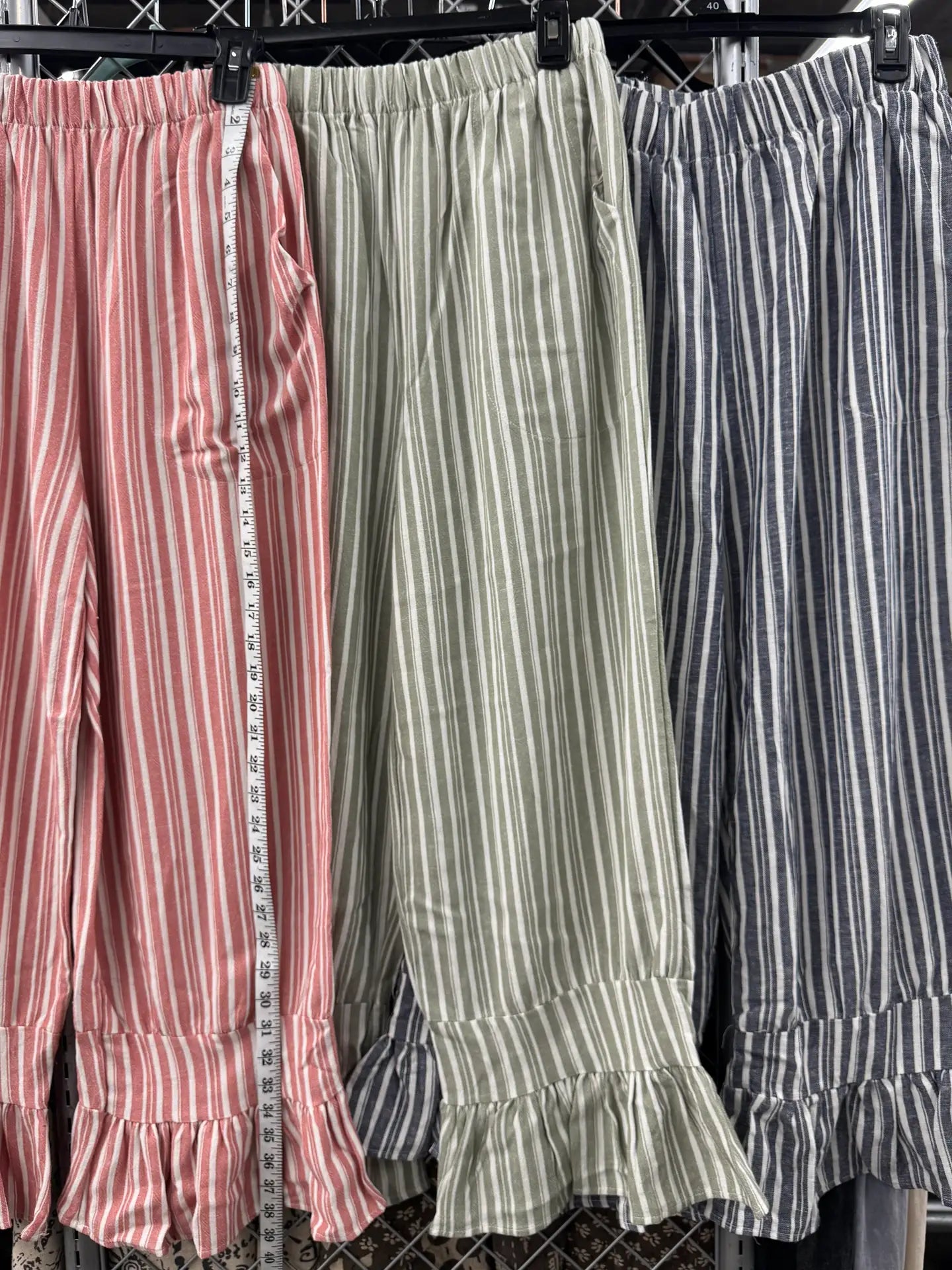 Linen Blend Ruffle Pants with Stripes
