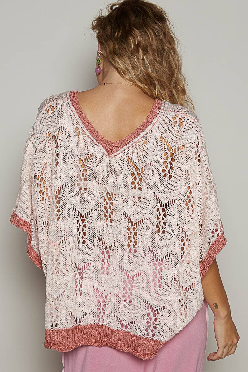 V-neck Sleeveless Flower Thin Sweater Top