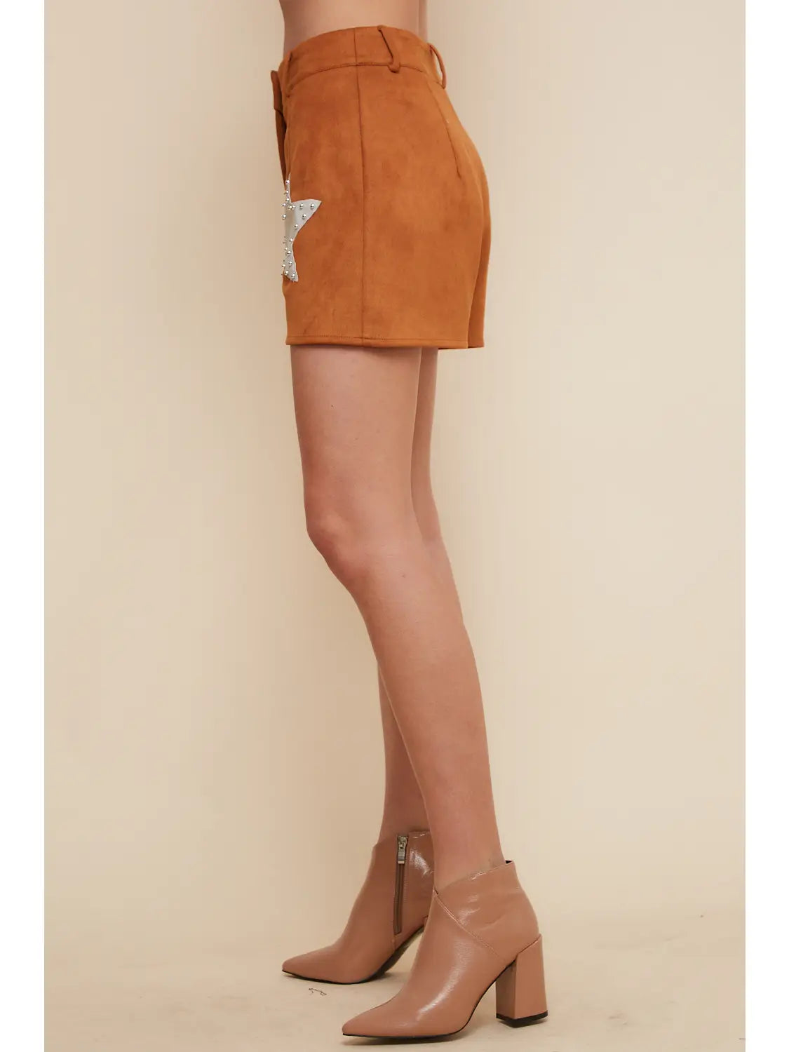Camel Suedette Star Shorts